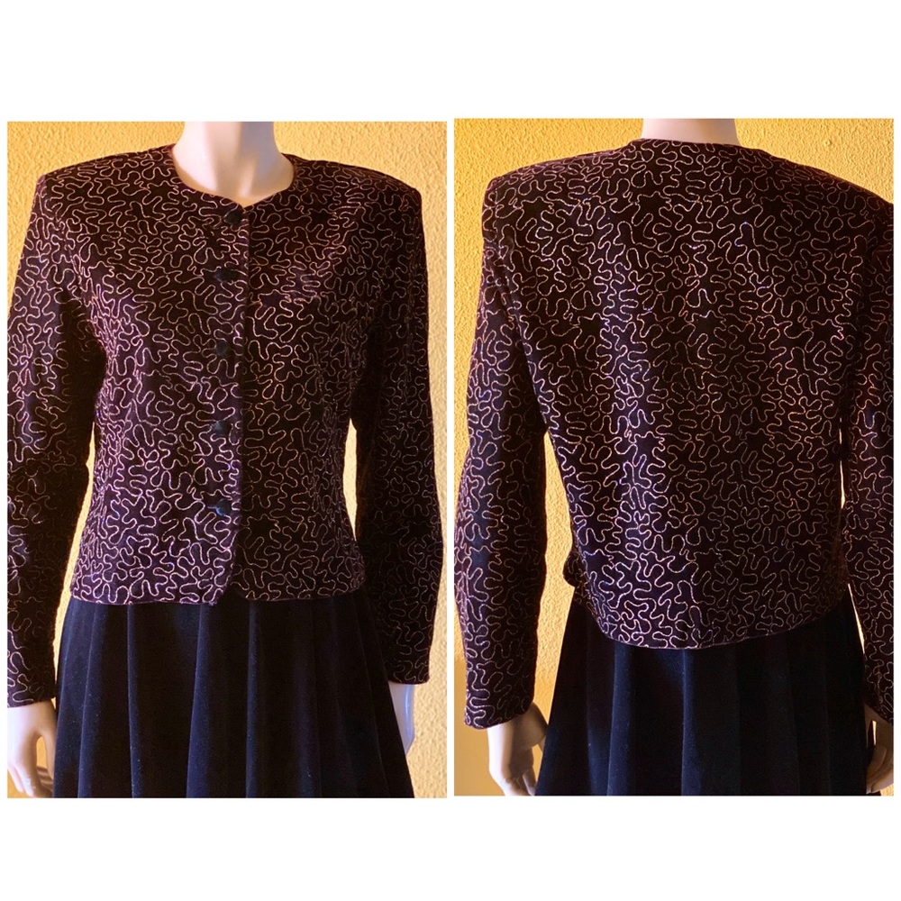 Velvet Blazer size 12 Vintage Dark Purple Gold